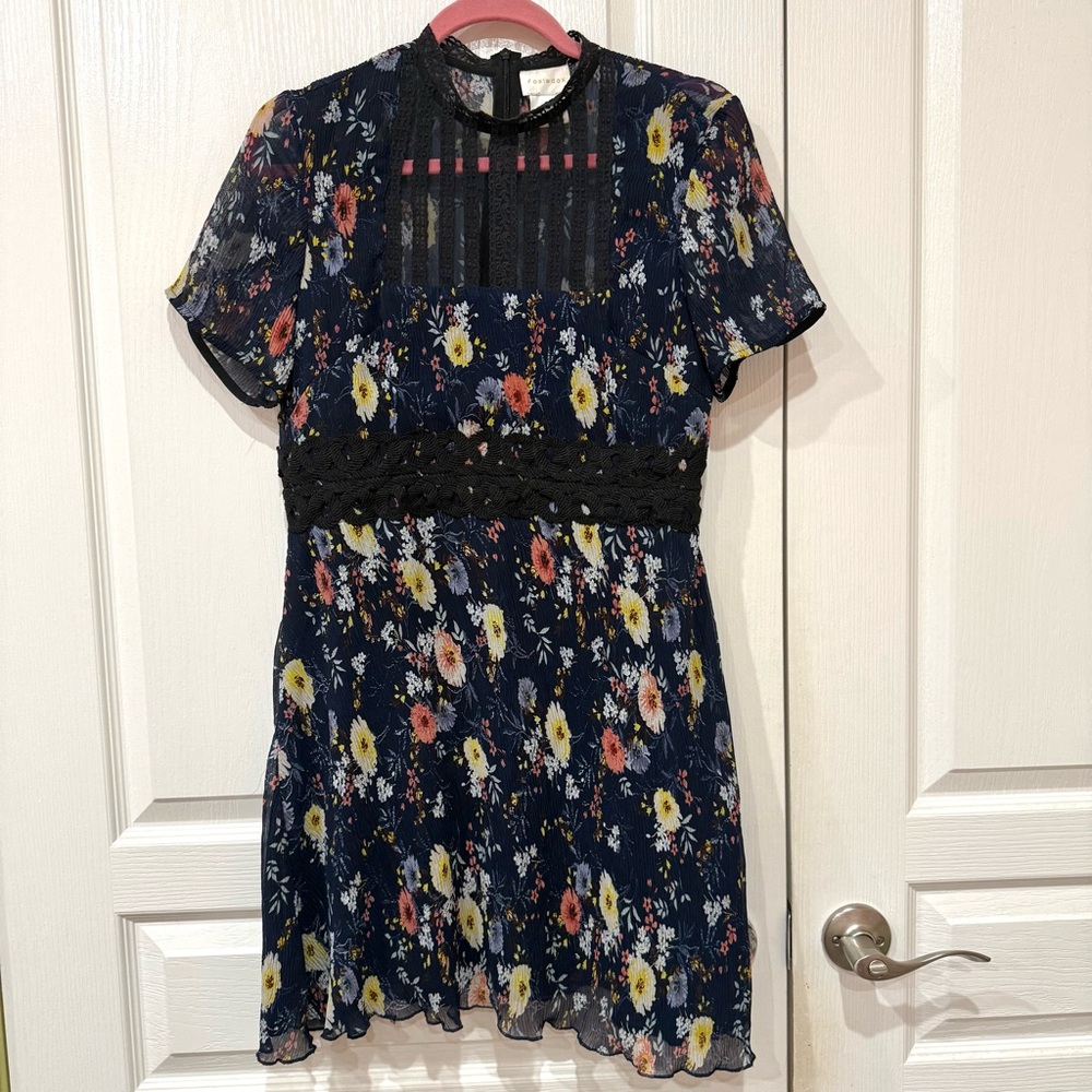 Nordstrom Foxiedox Navy Floral Lace-Trim Dress